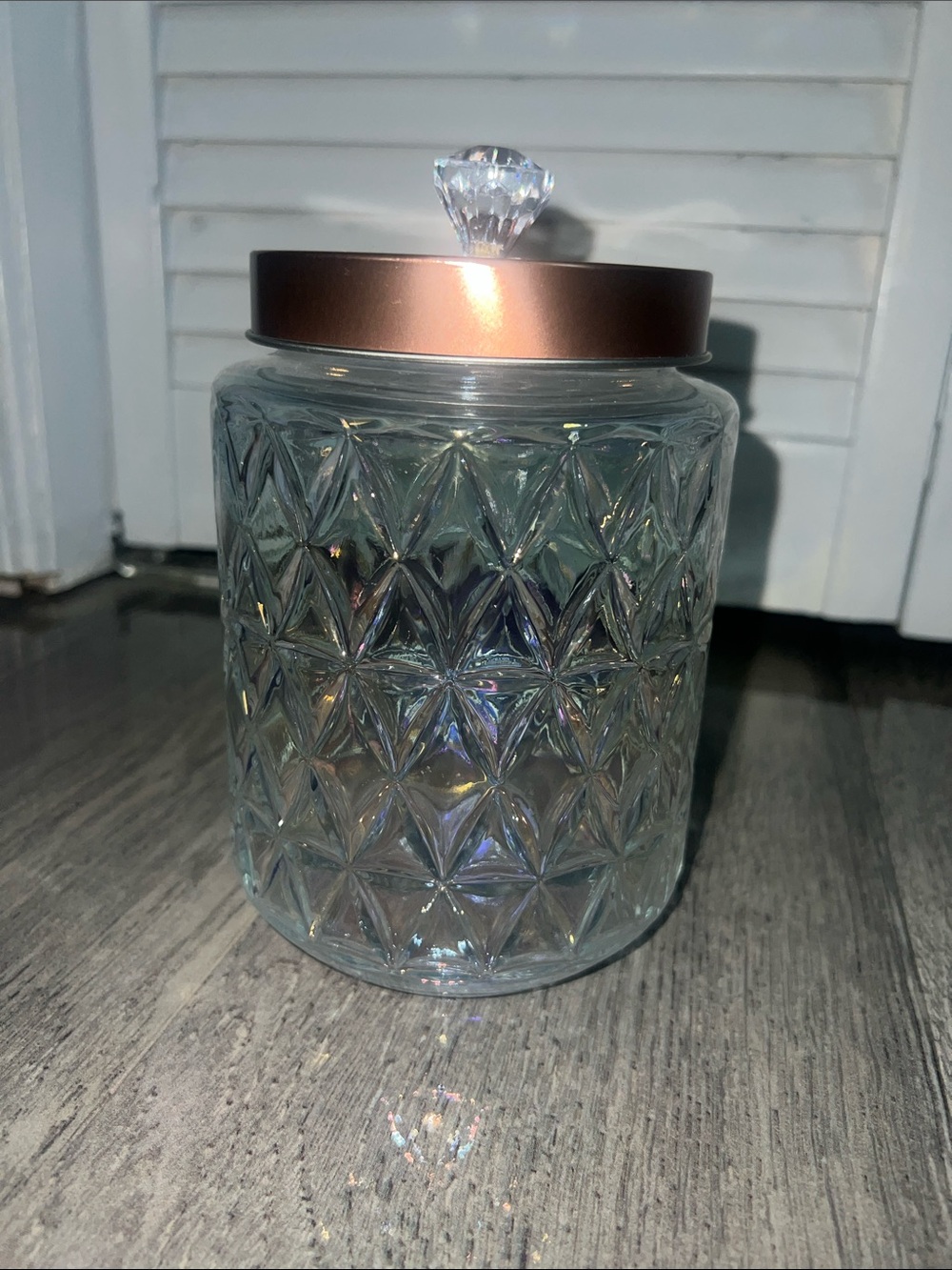 Glass Diamond-Pattern Canister with Rose Gold Lid - Home Accents